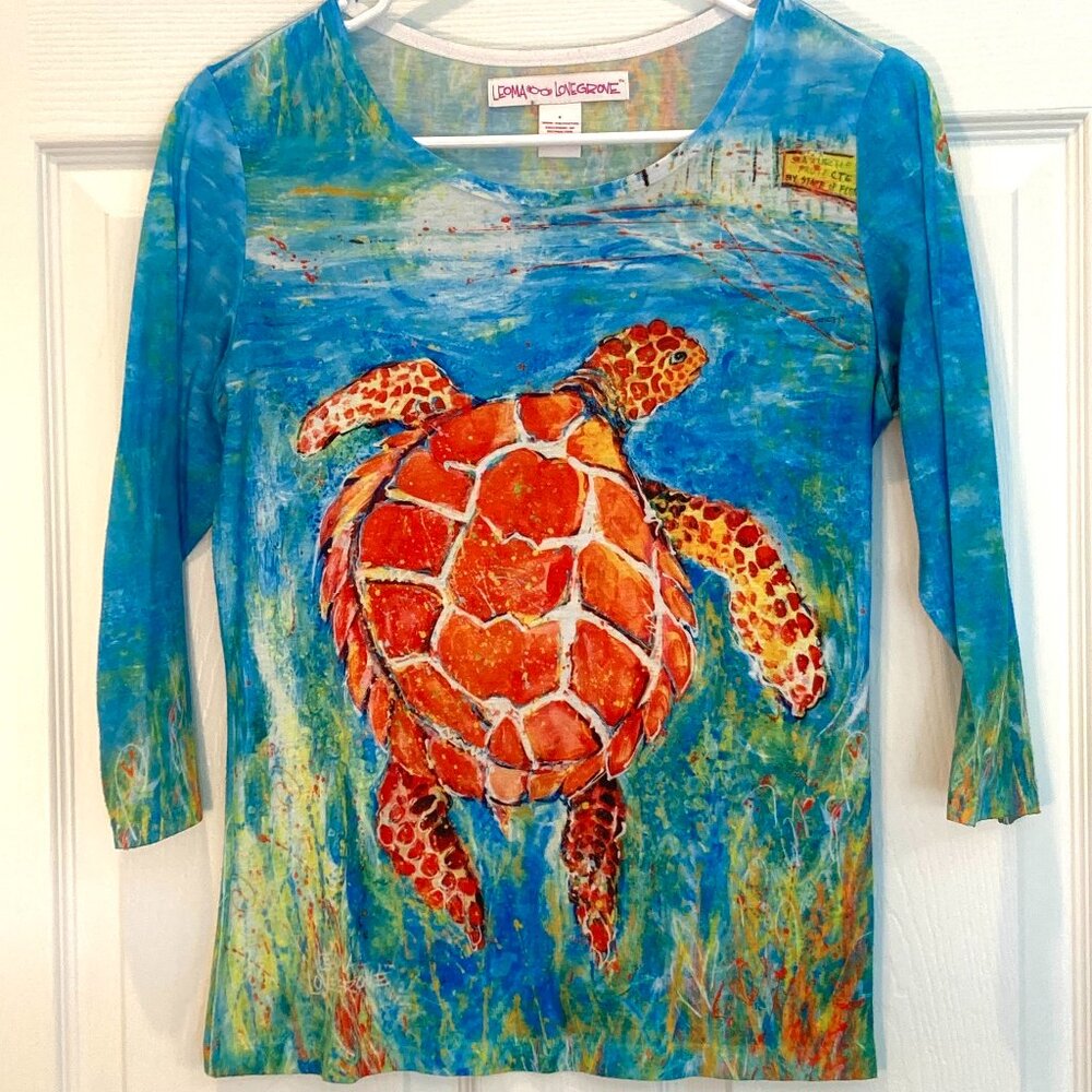 Women's Leoma Lonegrove Sea Turtle 3/4 Sleeve Polyester Tee Shirt in Size S